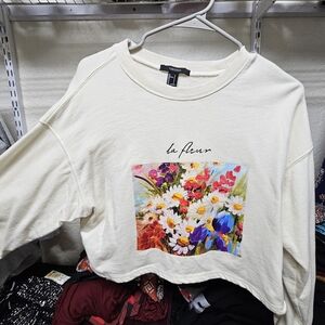 Forever 21 Cream Long Sleeve Tee with Floral Print